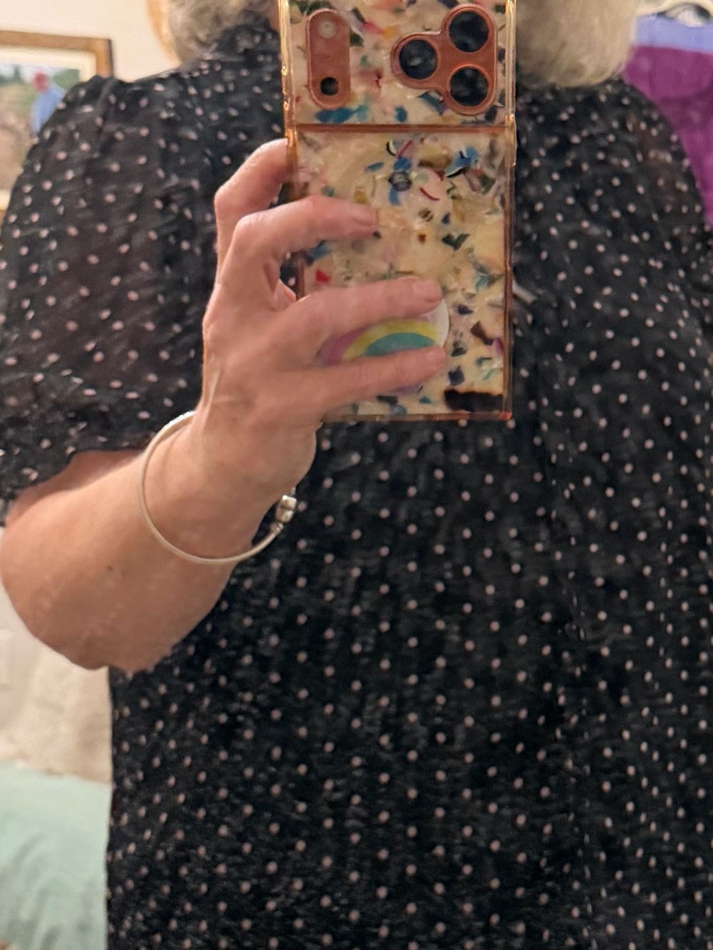 Tamara H Black and pink Polka Dot Puff Sleeve blouse